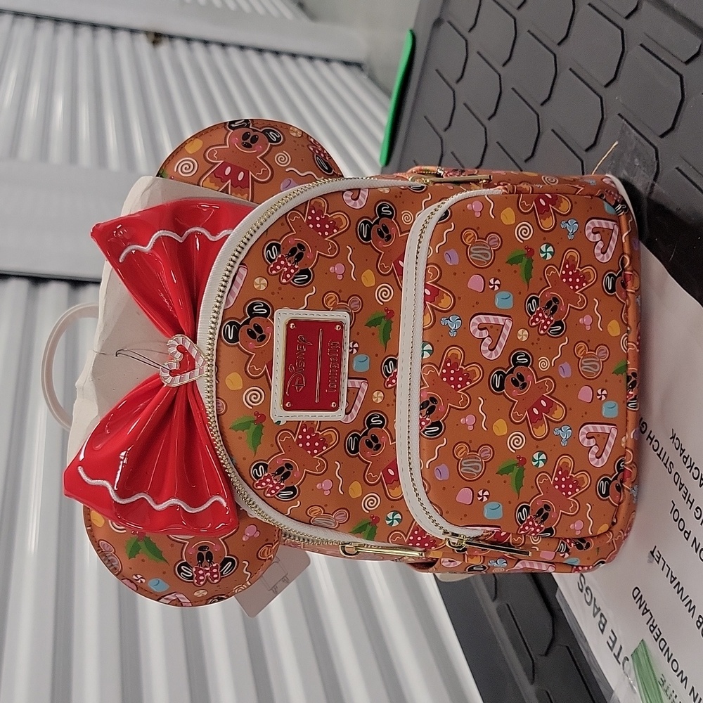 Loungefly Gingerbread Mickey & Minnie Backpack w Ears NWT
